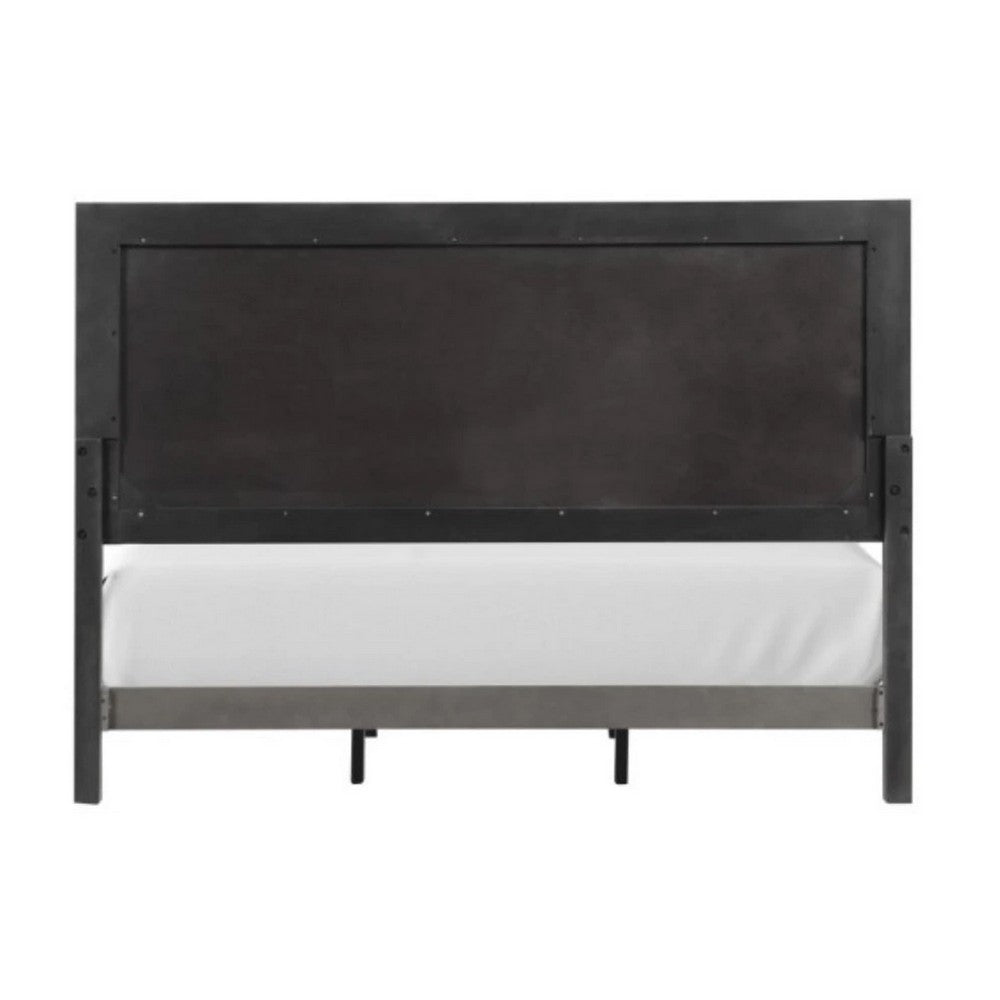 Benjara Thorne Queen Bed, Panel Design, Rounded Edges, Warm Gray Wood