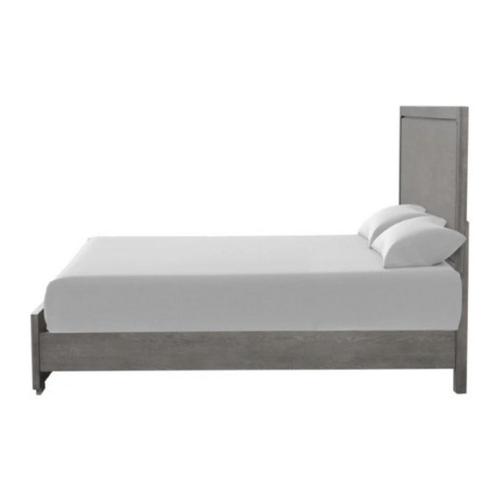 Benjara Thorne Queen Bed, Panel Design, Rounded Edges, Warm Gray Wood