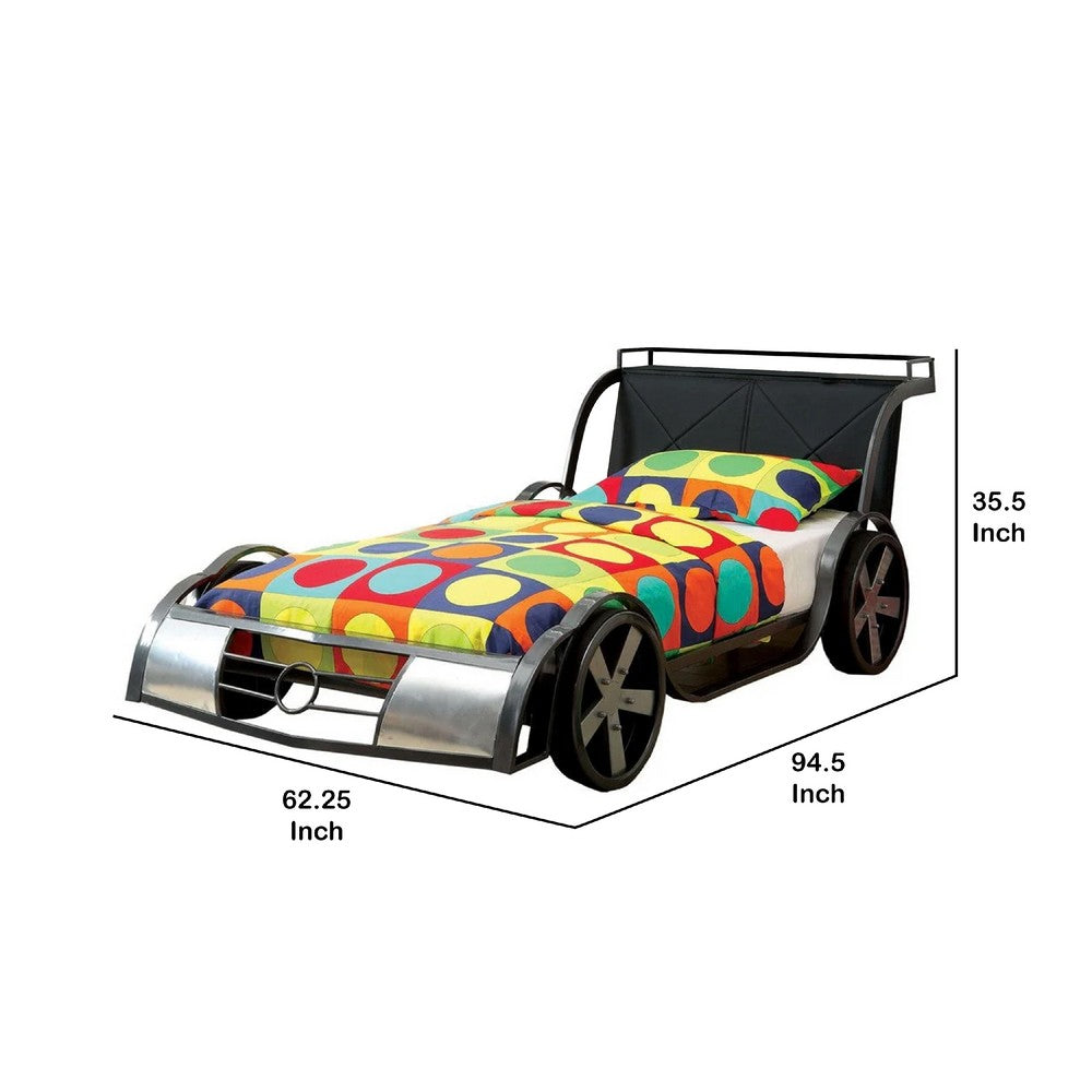 Benjara Gatsy GT Race Car Kids Full Bed with Headboard Shelf