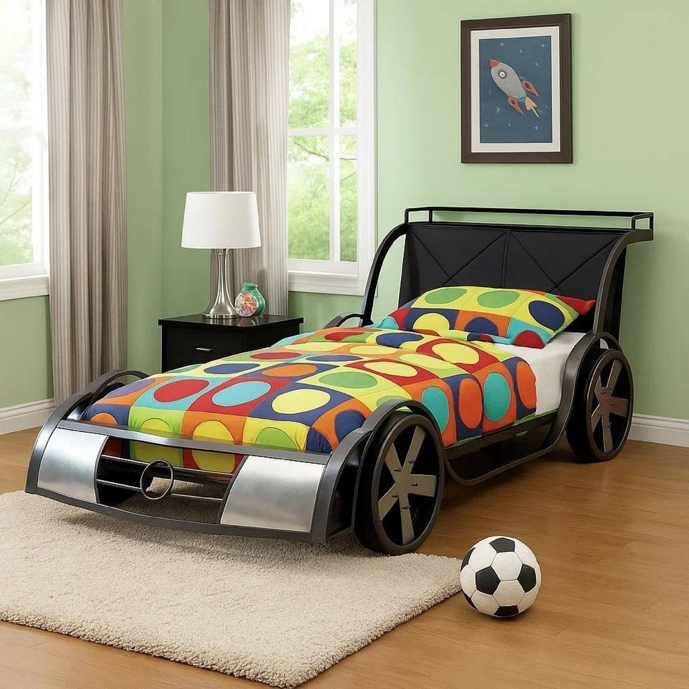 Benjara Gatsy GT Race Car Kids Full Bed with Headboard Shelf
