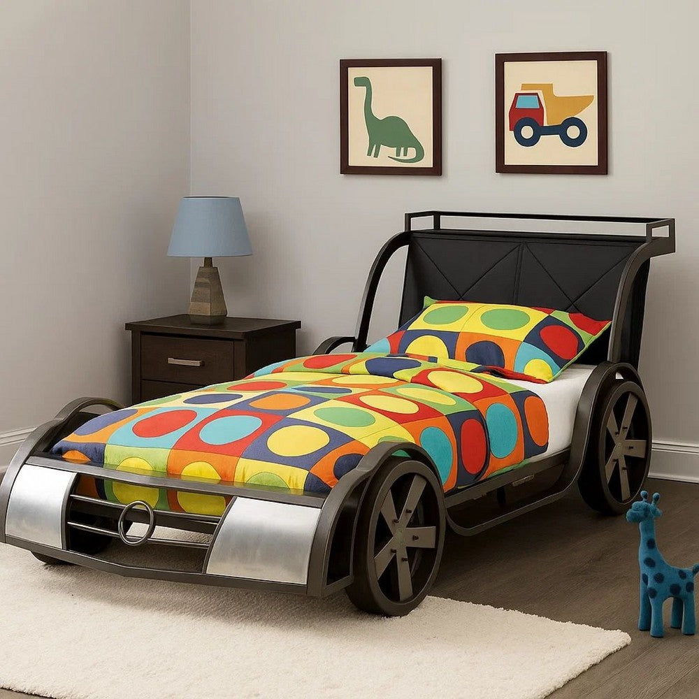 Benjara Gatsy GT Race Car Kids Full Bed with Headboard Shelf