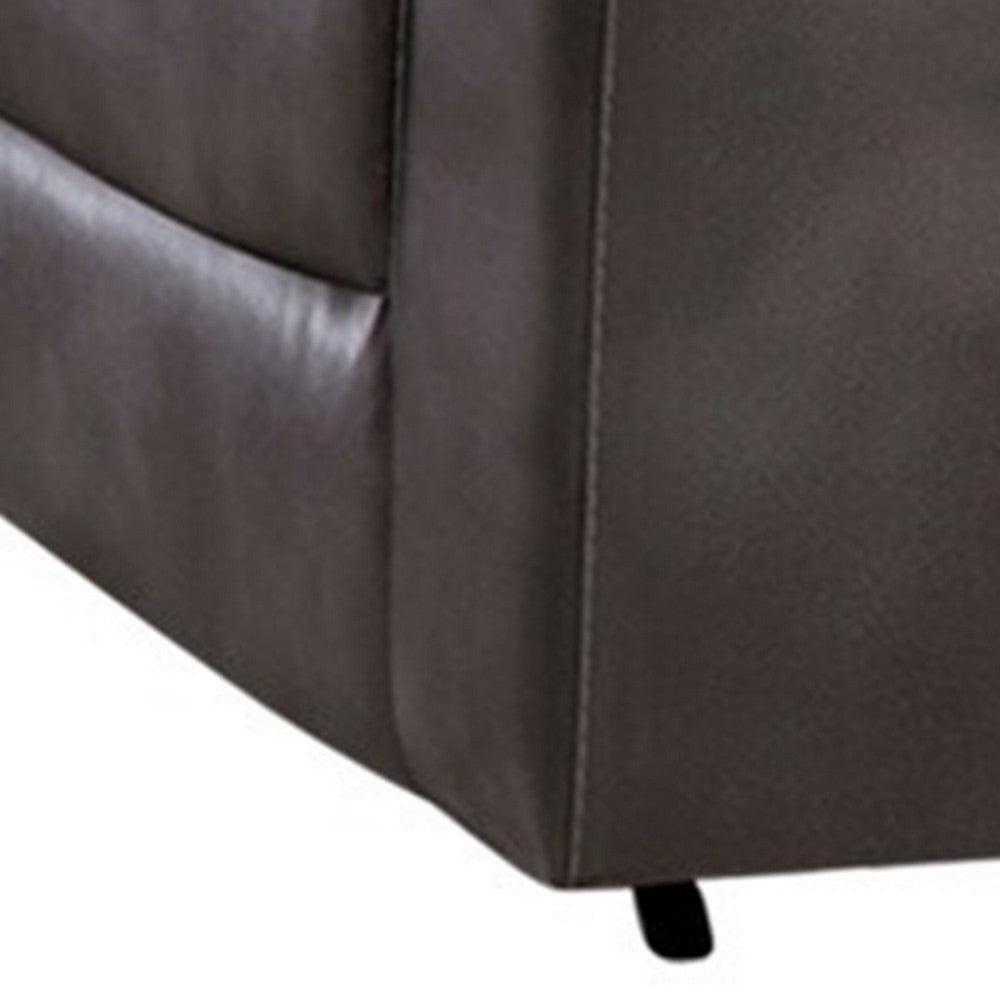 Benjara Josy Manual Recliner Loveseat with Console, Dark Gray Faux Leather, 77 Inch