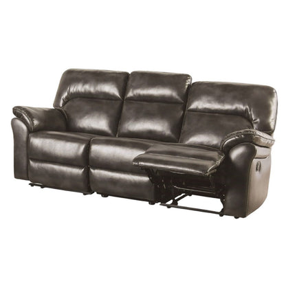 Benjara Josy Manual Recliner Sofa, Pillow Top, Dark Gray Faux Leather, 88 Inch