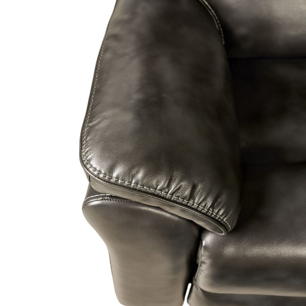 Benjara Josy Manual Recliner Sofa, Pillow Top, Dark Gray Faux Leather, 88 Inch