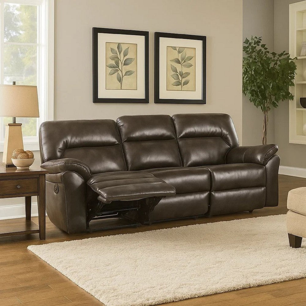 Benjara Josy Manual Recliner Sofa, Pillow Top, Dark Gray Faux Leather, 88 Inch