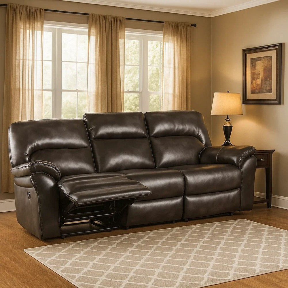 Benjara Josy Manual Recliner Sofa, Pillow Top, Dark Gray Faux Leather, 88 Inch