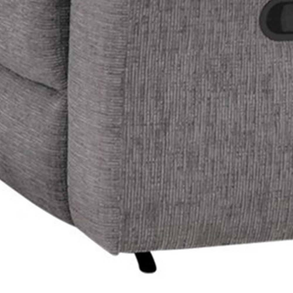 Benjara Josy Manual Recliner Loveseat with Console, Light Gray Fabric, 77 Inch