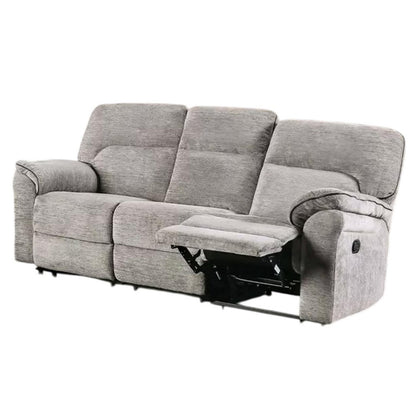 Benjara Josy Manual Recliner Sofa, Pillow Top Arms, Light Gray Fabric, 88 Inch