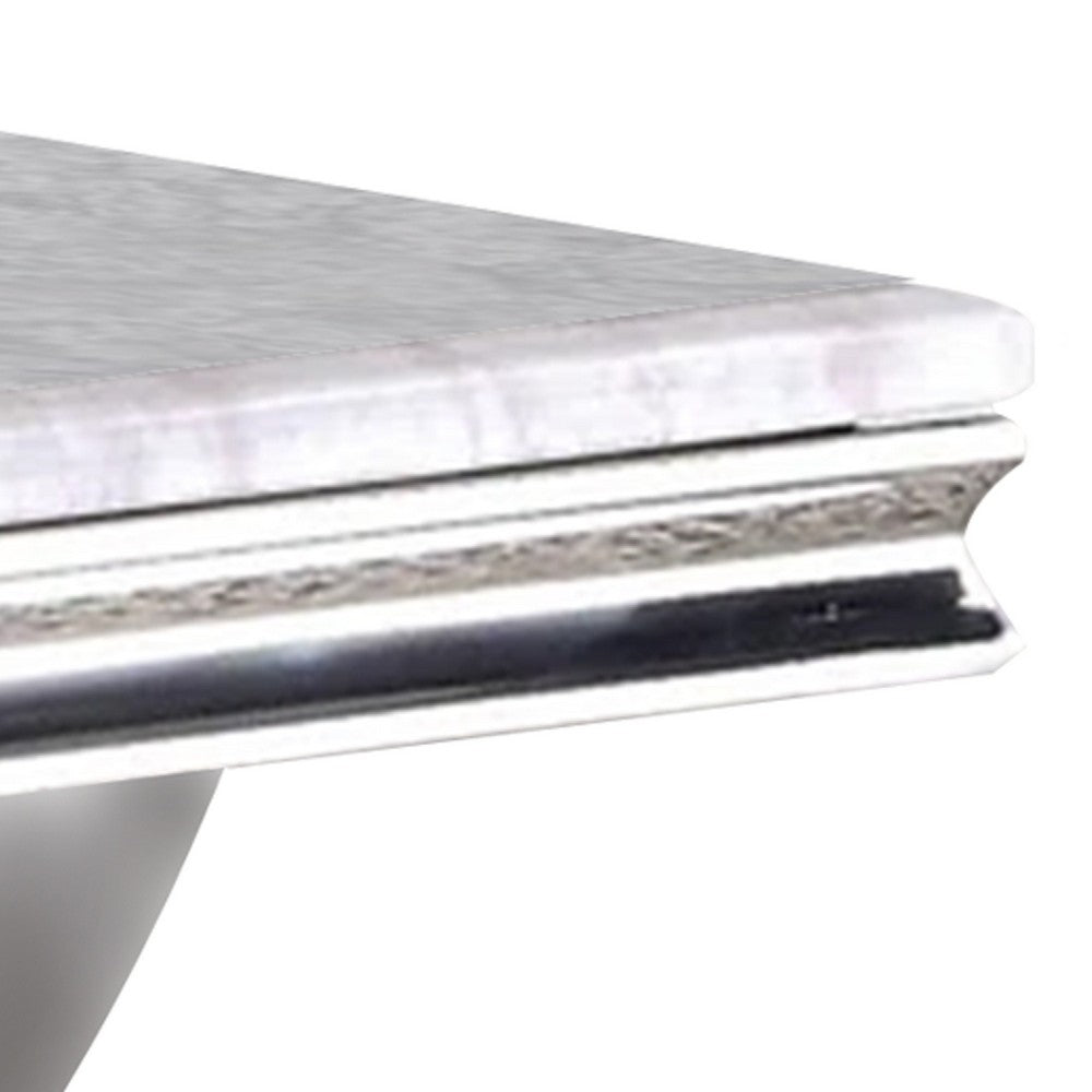 Benjara Wety Coffee Table, Faux Marble Top, Chrome Pedestal Base, 51 Inch