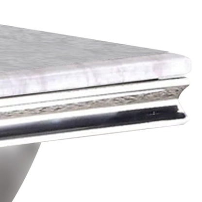 Benjara Wety Coffee Table, Faux Marble Top, Chrome Pedestal Base, 51 Inch