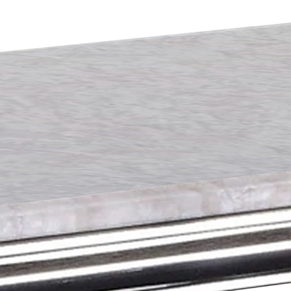 Benjara Wety Coffee Table, Faux Marble Top, Chrome Pedestal Base, 51 Inch