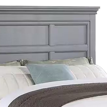 Benjara Lile Full Bed with Crown Moulding, Storage Drawers, Gray Solid Wood