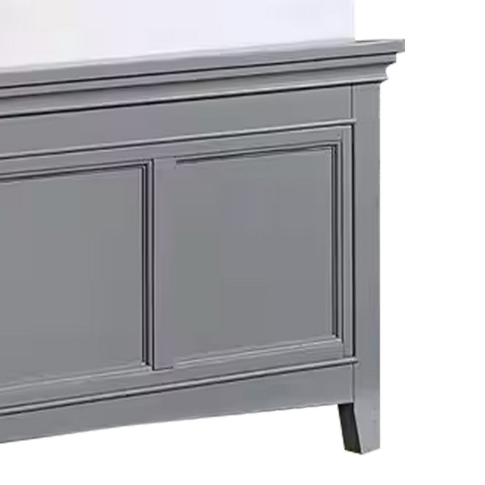 Benjara Lile Full Bed with Crown Moulding, Storage Drawers, Gray Solid Wood