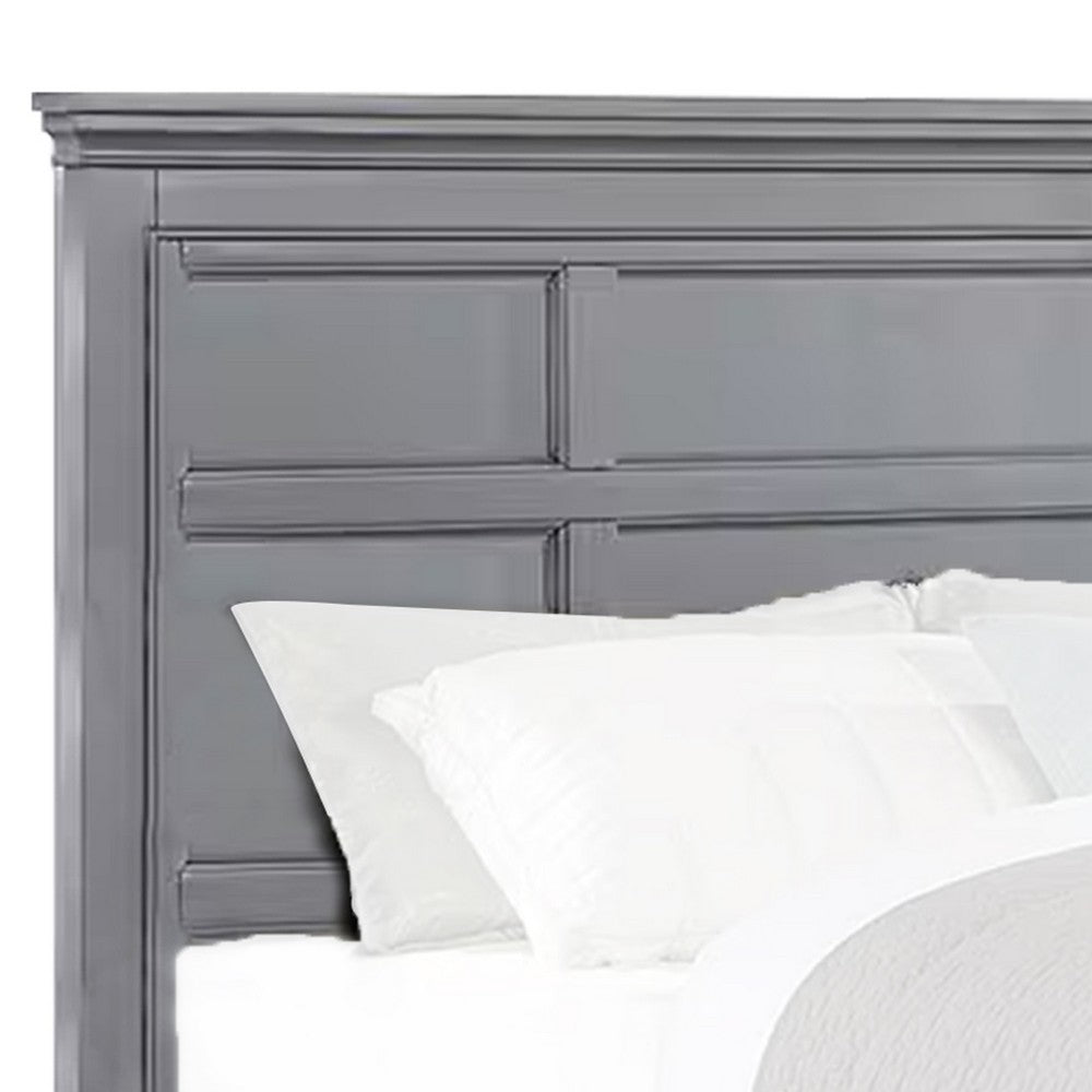 Benjara Lile Twin Bed with Crown Moulding, Storage Drawers, Gray Solid Wood