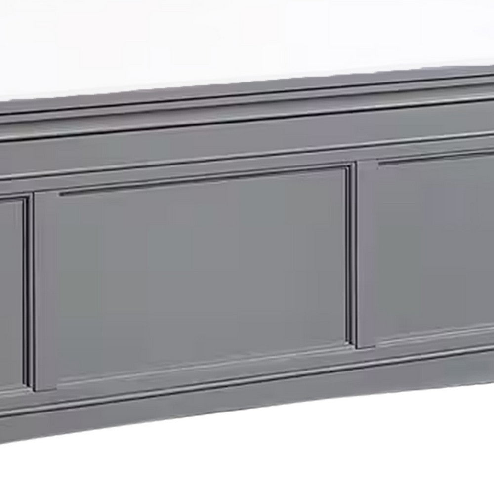 Benjara Lile Twin Bed with Crown Moulding, Storage Drawers, Gray Solid Wood