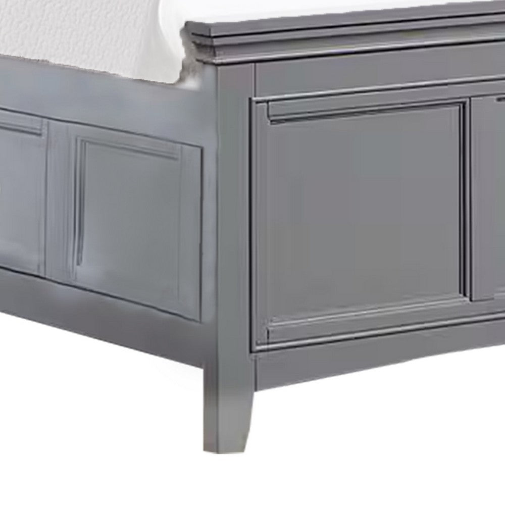 Benjara Lile Twin Bed with Crown Moulding, Storage Drawers, Gray Solid Wood