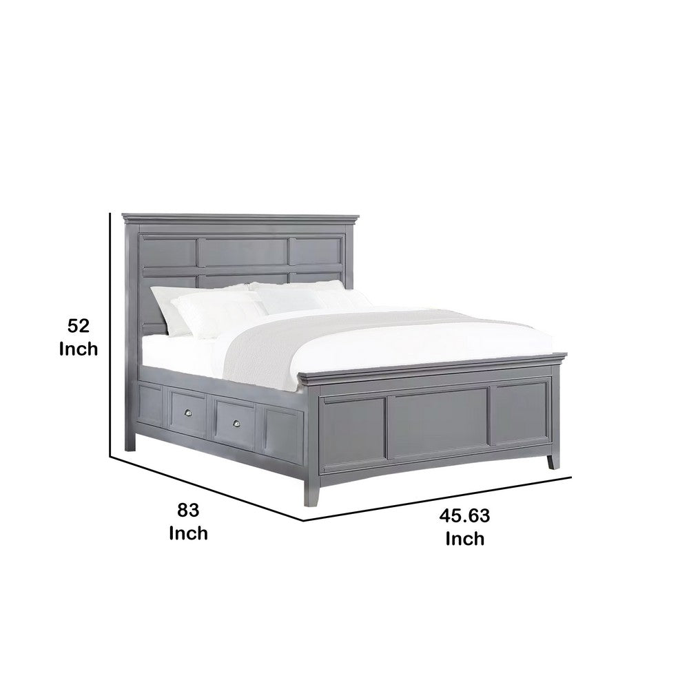 Benjara Lile Twin Bed with Crown Moulding, Storage Drawers, Gray Solid Wood