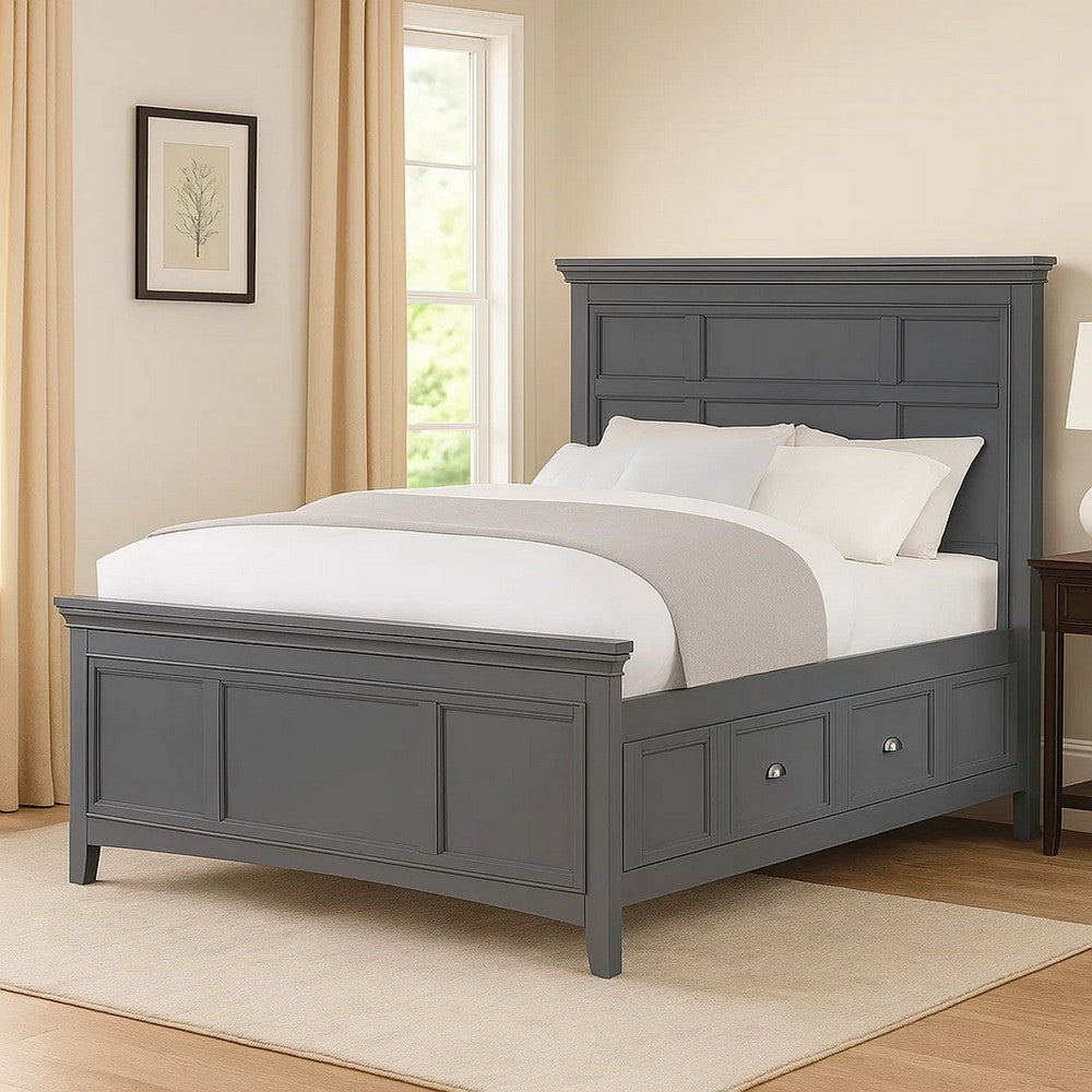 Benjara Lile Twin Bed with Crown Moulding, Storage Drawers, Gray Solid Wood