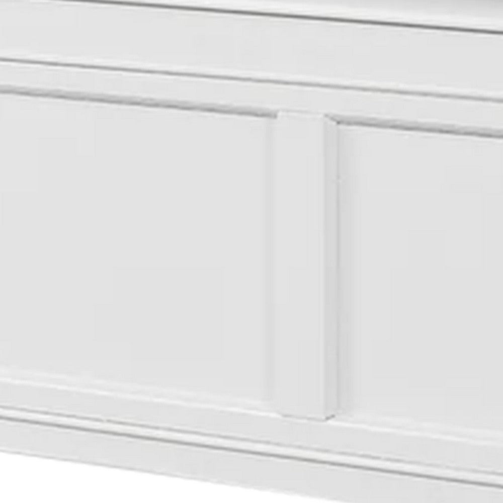 Benjara Lile Twin Bed with Side Rail Storage, Crown Molded Details, White Wood