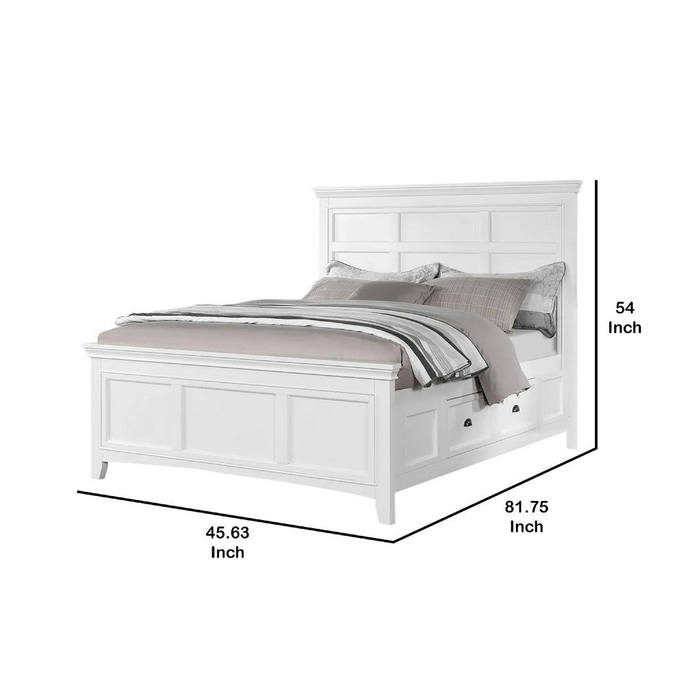 Benjara Lile Twin Bed with Side Rail Storage, Crown Molded Details, White Wood