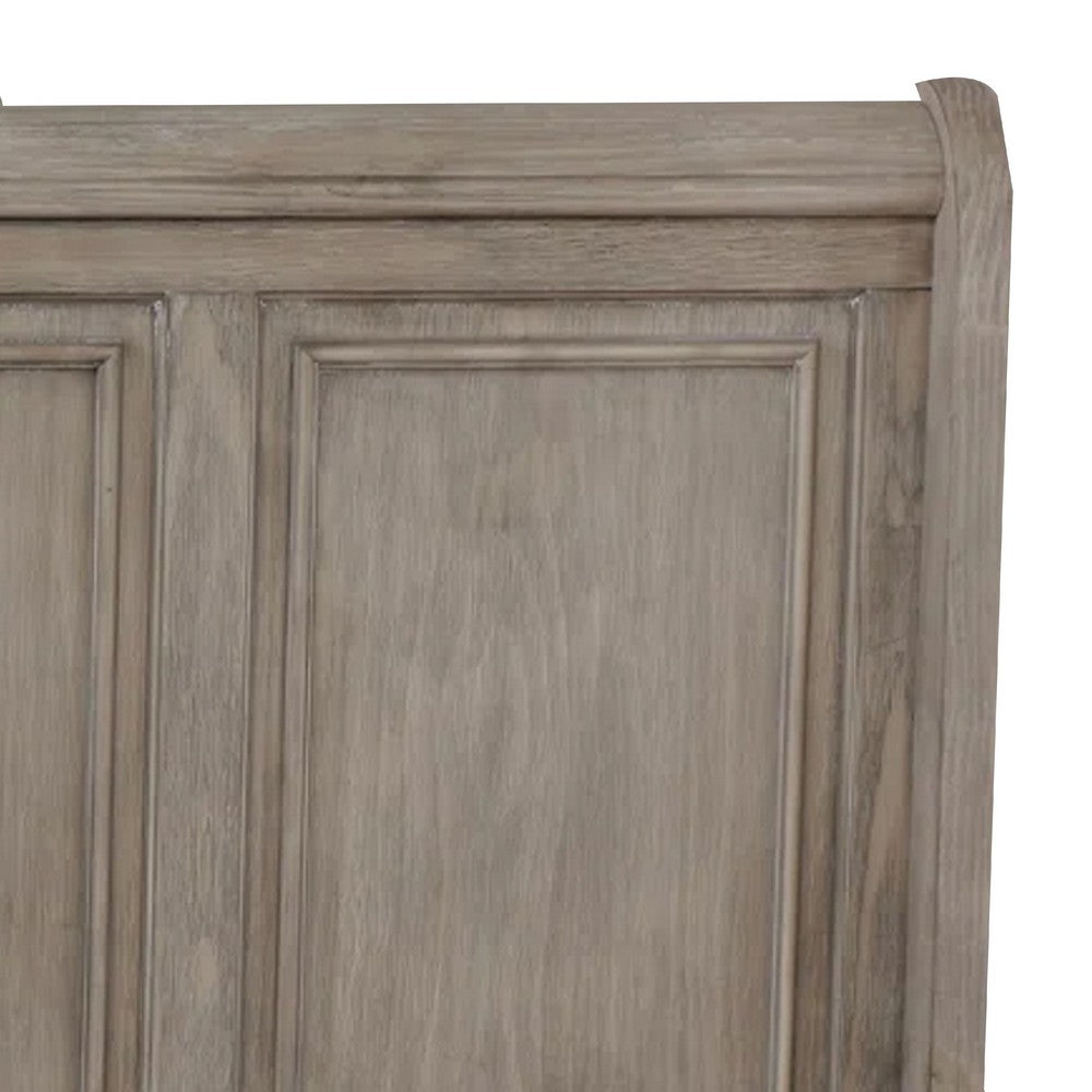 Benjara Ava Queen Bed with Footboard Storage And Bun Feet, Gray Solid Wood