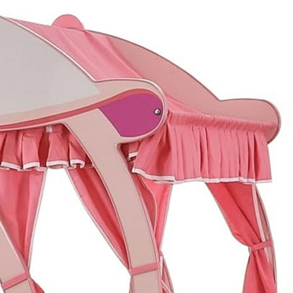 Benjara Arine Kids Twin Bed in Pumpkin Carriage Design, High Gloss Pink Wood