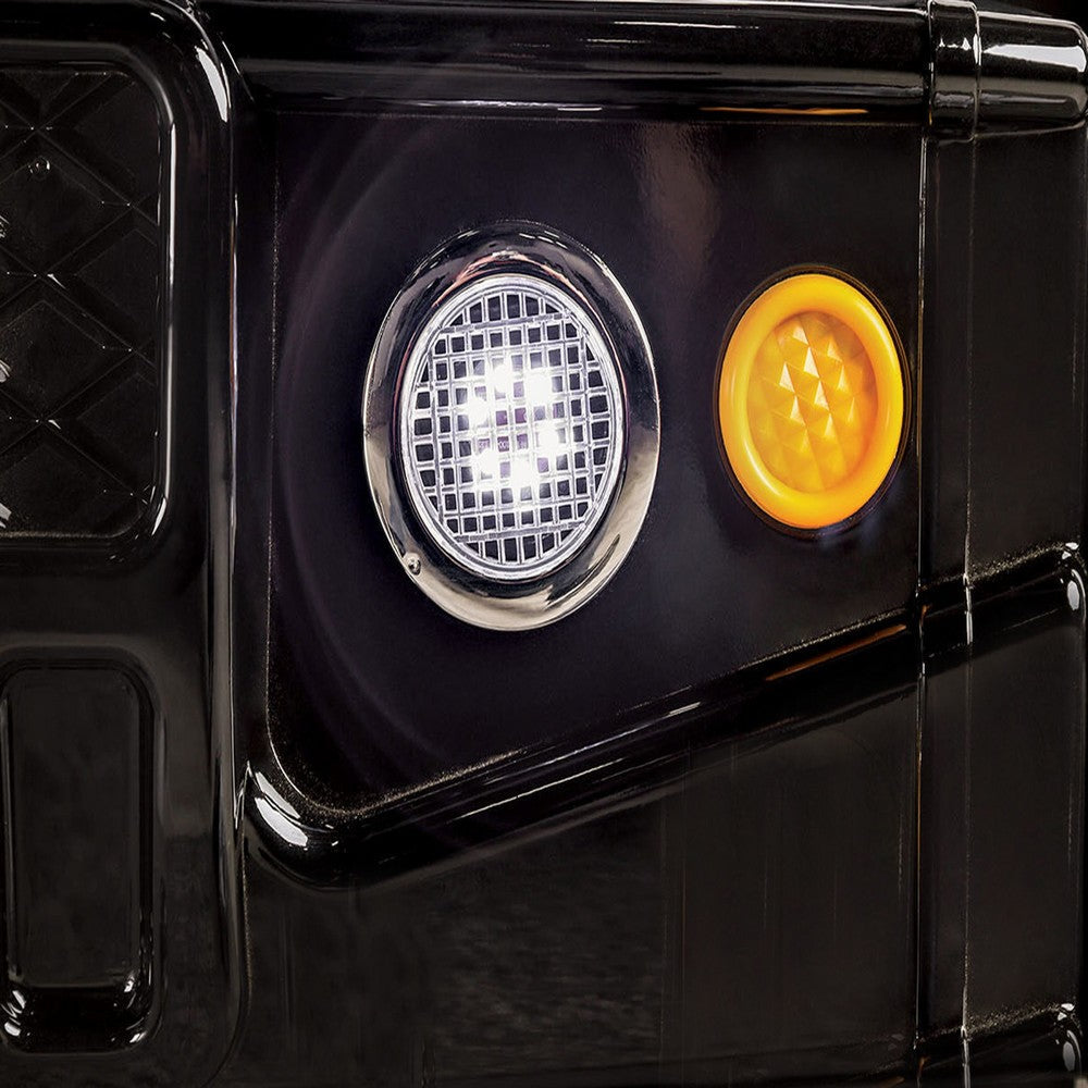 Benjara Jacky Kids Twin Bed with Off-Road Car Design, LED Headlights, Black Wood