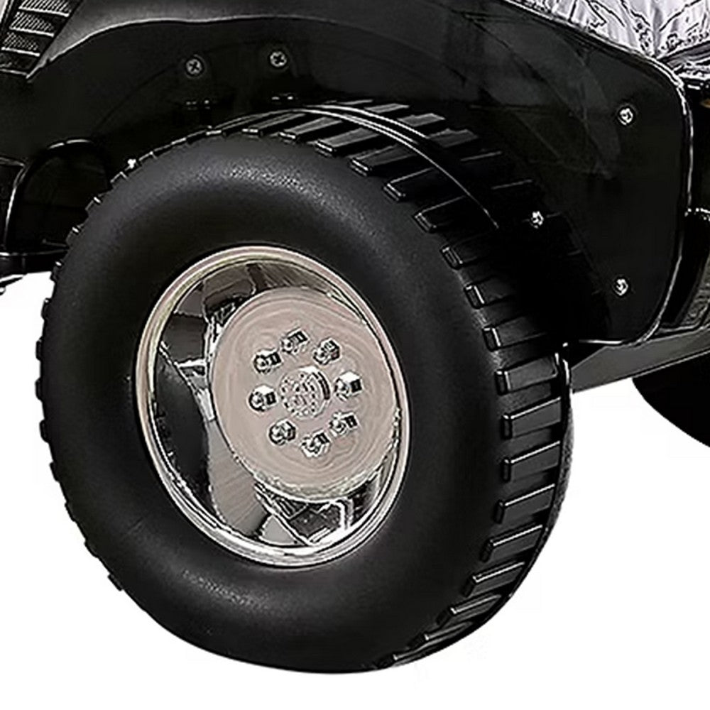 Benjara Jacky Kids Twin Bed with Off-Road Car Design, LED Headlights, Black Wood