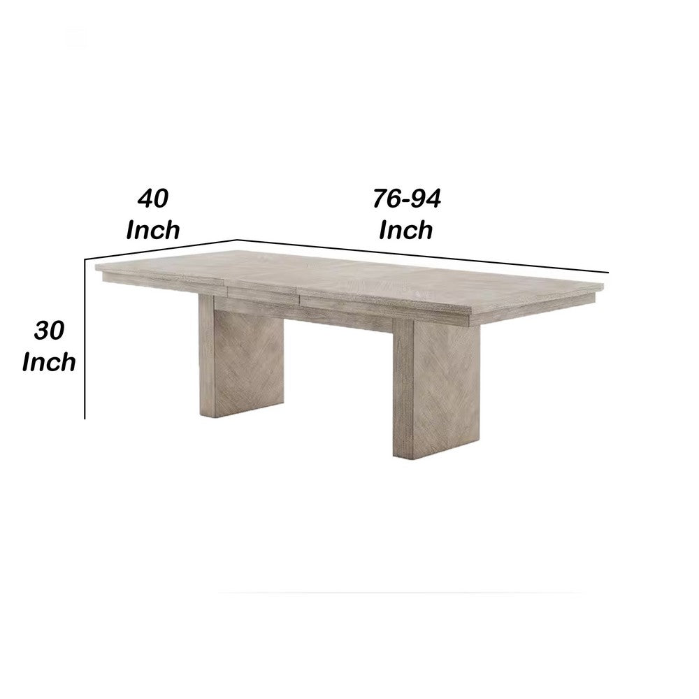 Benjara Hagy Dining Table, 76-94 Inch Extendable Top, Natural Brown Panel Legs