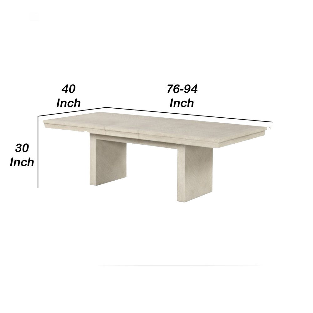 Benjara Hagy Dining Table, 76-94 Inch Extendable Top, Natural Brown Panel Legs