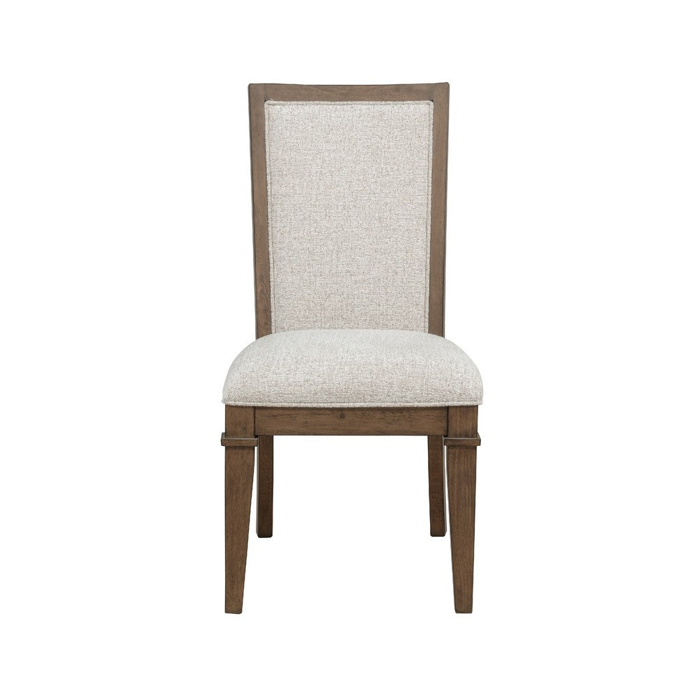 Benjara Henry Dining Side Chair Set of 2, Beige Polyester, Vintage Mocha Brown