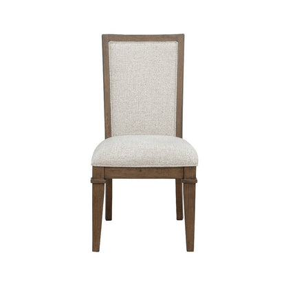 Benjara Henry Dining Side Chair Set of 2, Beige Polyester, Vintage Mocha Brown