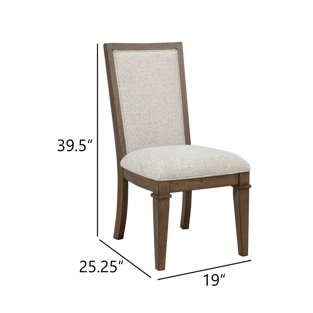 Benjara Henry Dining Side Chair Set of 2, Beige Polyester, Vintage Mocha Brown
