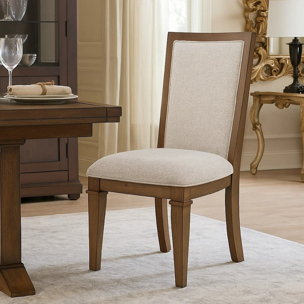 Benjara Henry Dining Side Chair Set of 2, Beige Polyester, Vintage Mocha Brown