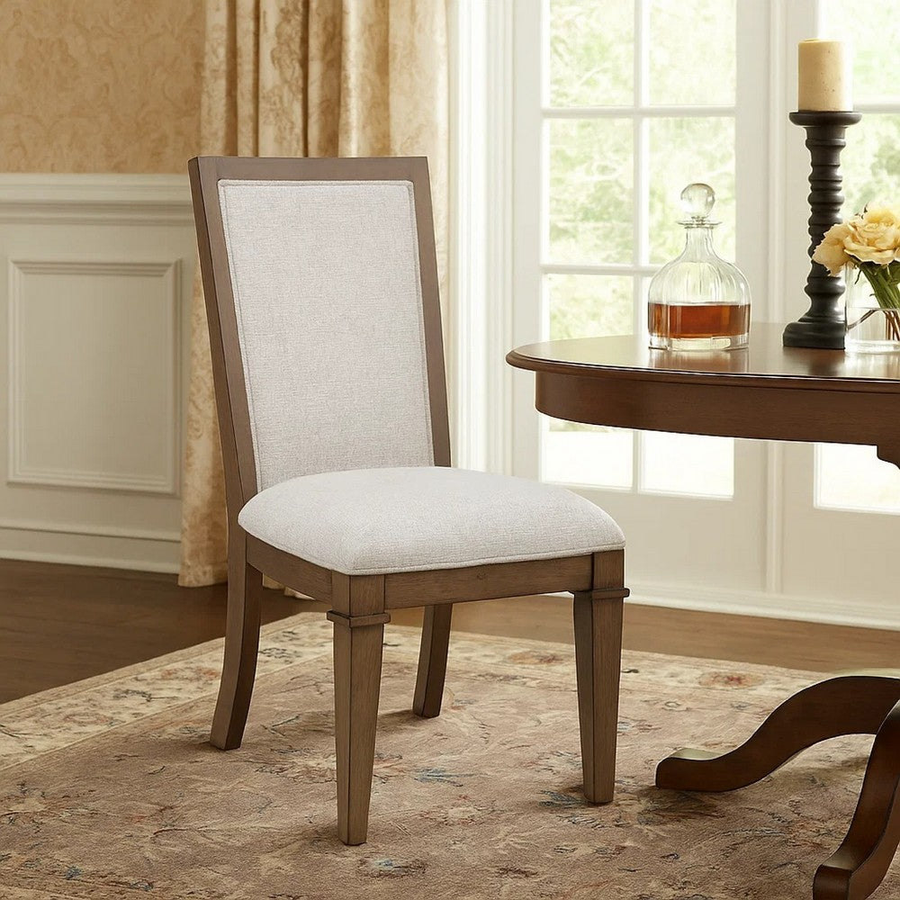 Benjara Henry Dining Side Chair Set of 2, Beige Polyester, Vintage Mocha Brown