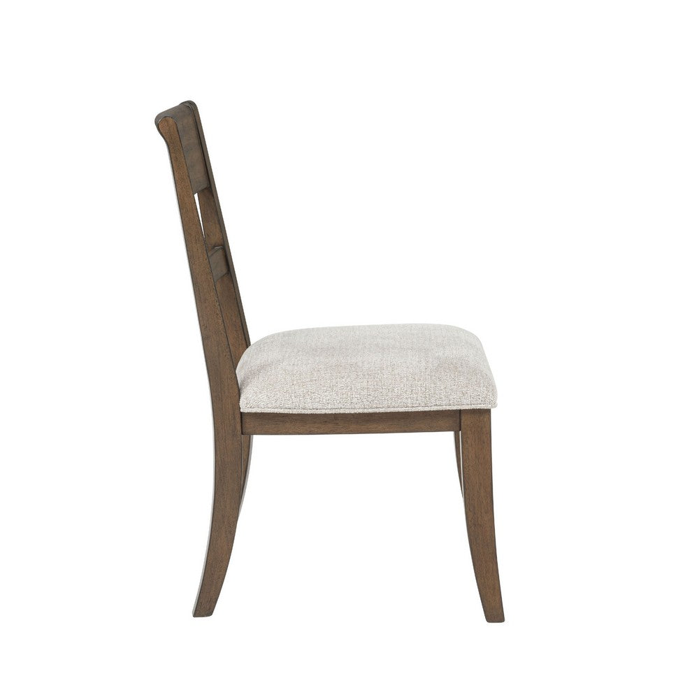Benjara Henry Dining Side Chair Set of 2, Slat Back, Vintage Mocha Brown & Beige