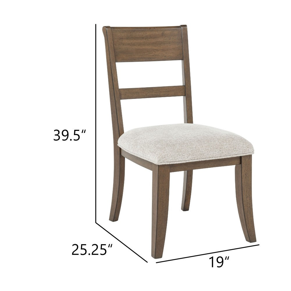 Benjara Henry Dining Side Chair Set of 2, Slat Back, Vintage Mocha Brown & Beige