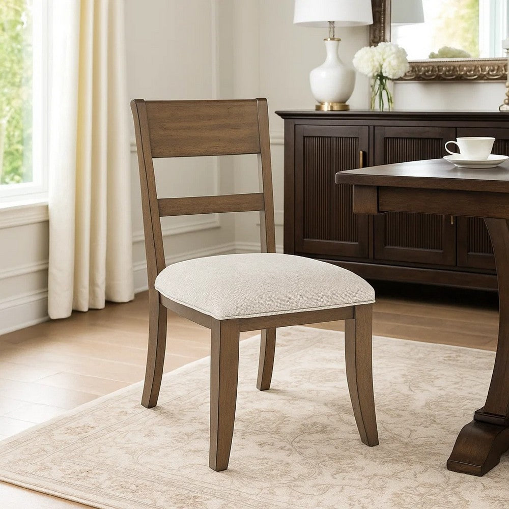 Benjara Henry Dining Side Chair Set of 2, Slat Back, Vintage Mocha Brown & Beige