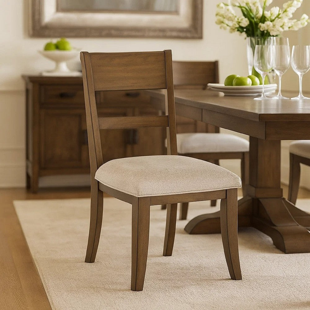 Benjara Henry Dining Side Chair Set of 2, Slat Back, Vintage Mocha Brown & Beige