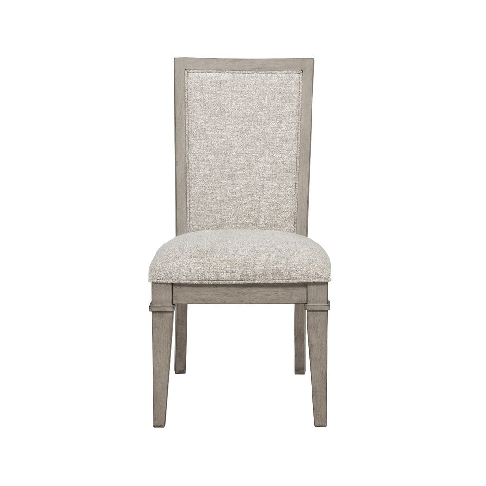 Benjara Henry Dining Side Chair Set of 2, Beige Polyester, Vintage Light Cream