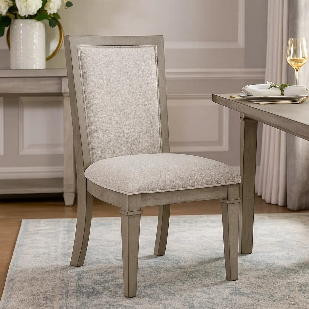 Benjara Henry Dining Side Chair Set of 2, Beige Polyester, Vintage Light Cream
