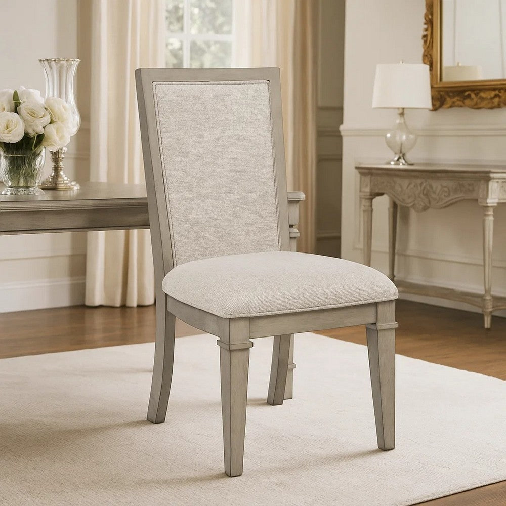 Benjara Henry Dining Side Chair Set of 2, Beige Polyester, Vintage Light Cream
