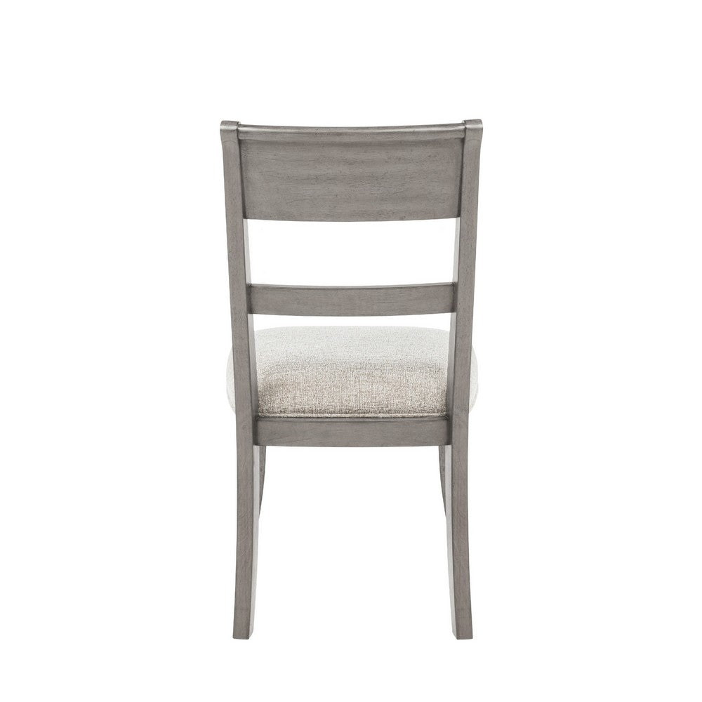 Benjara Henry Dining Side Chair Set of 2, Slat Back, Vintage Light Cream & Beige