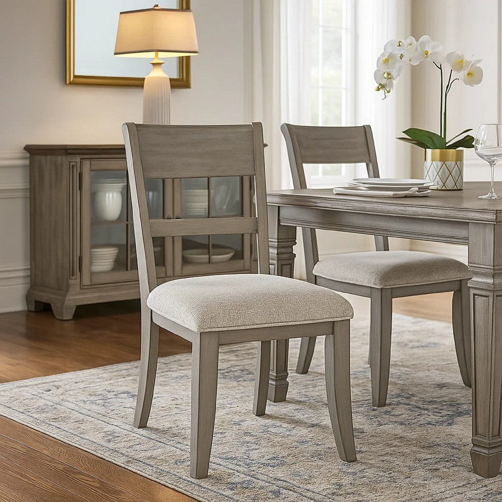 Benjara Henry Dining Side Chair Set of 2, Slat Back, Vintage Light Cream & Beige