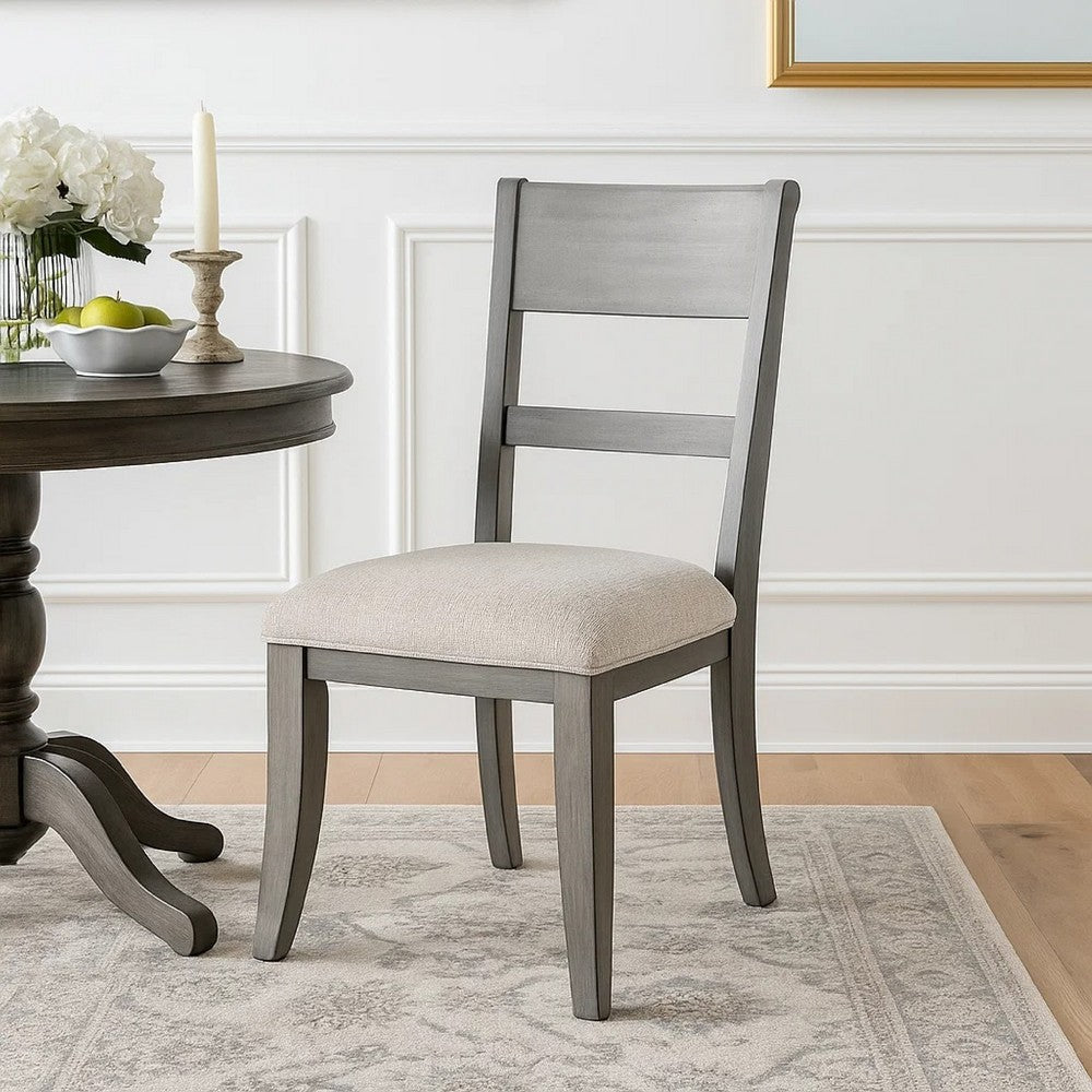 Benjara Henry Dining Side Chair Set of 2, Slat Back, Vintage Light Cream & Beige