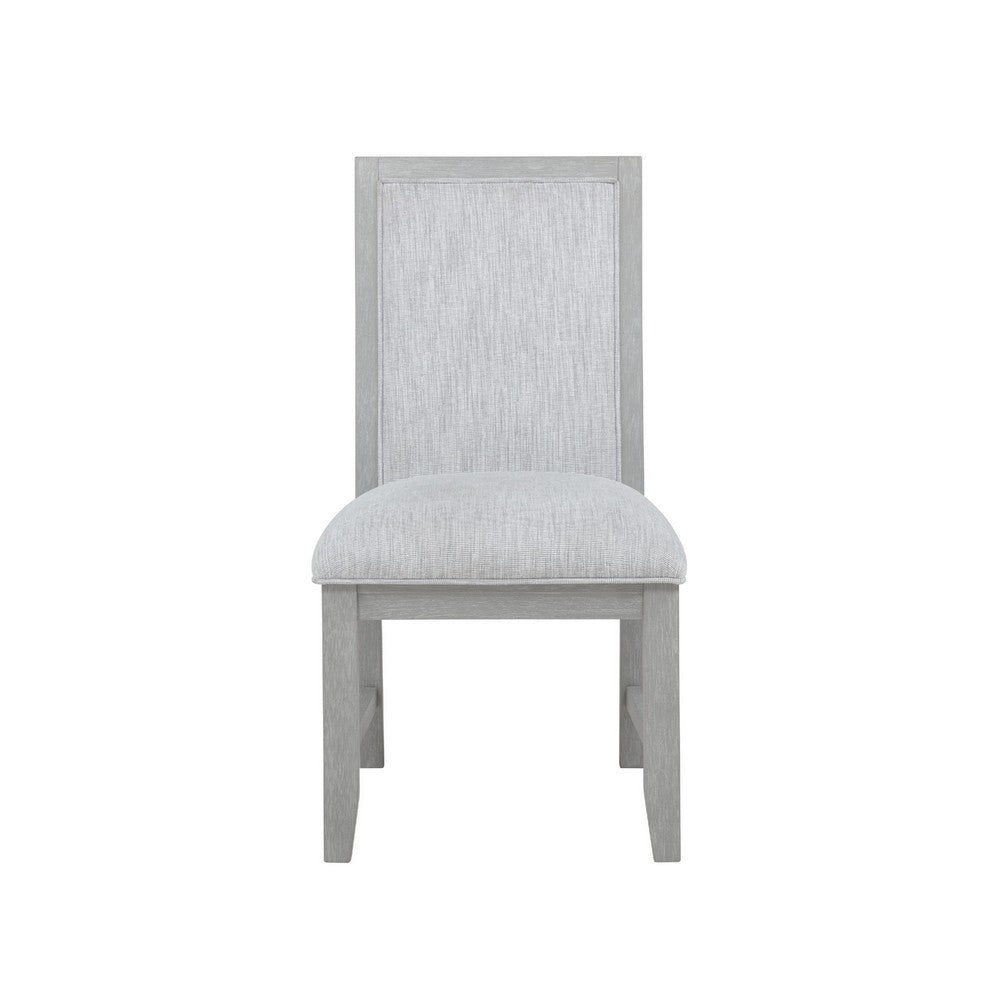 Benjara Ion Dining Side Chair Set of 2, Mist Gray Polyester & Solid Rubberwood