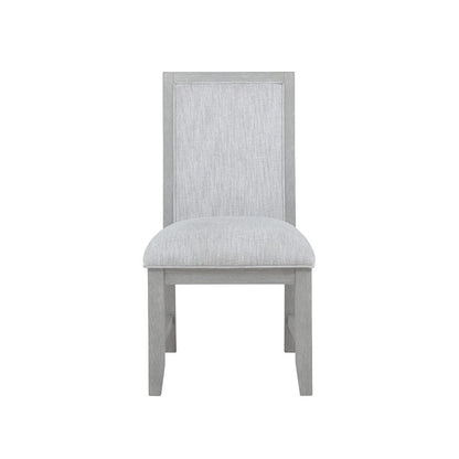 Benjara Ion Dining Side Chair Set of 2, Mist Gray Polyester & Solid Rubberwood