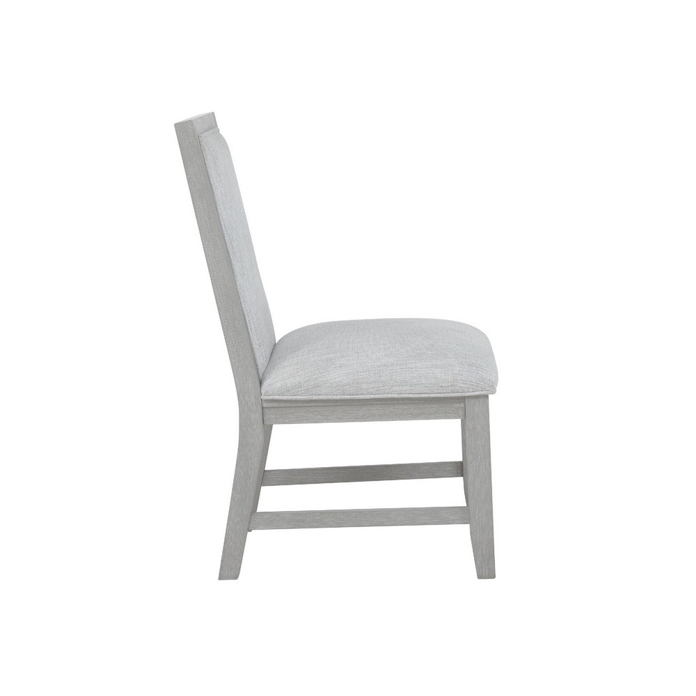 Benjara Ion Dining Side Chair Set of 2, Mist Gray Polyester & Solid Rubberwood