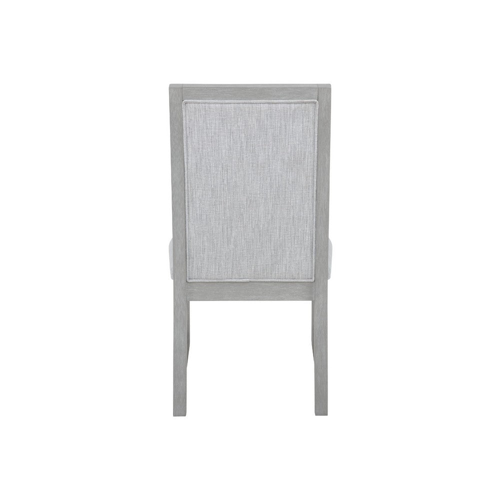 Benjara Ion Dining Side Chair Set of 2, Mist Gray Polyester & Solid Rubberwood