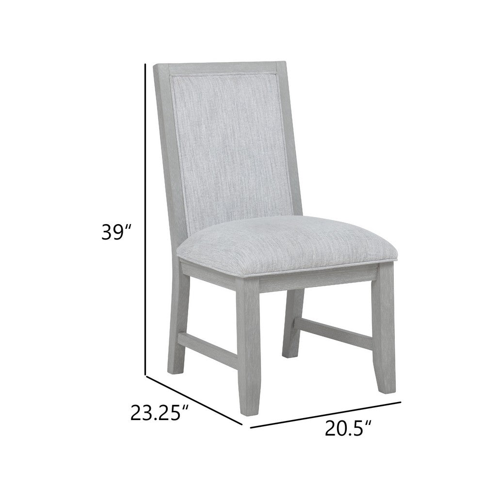 Benjara Ion Dining Side Chair Set of 2, Mist Gray Polyester & Solid Rubberwood